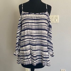 Blue and white striped off the shoulder shirt. Size M